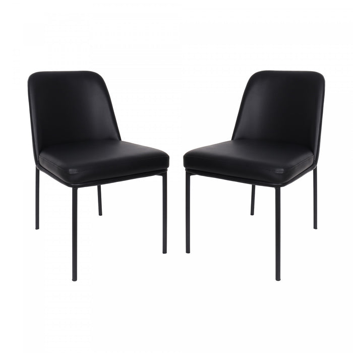 Chaise laterale contemporaine Loft en cuir vegetalien et metal noir - Lot de 2
