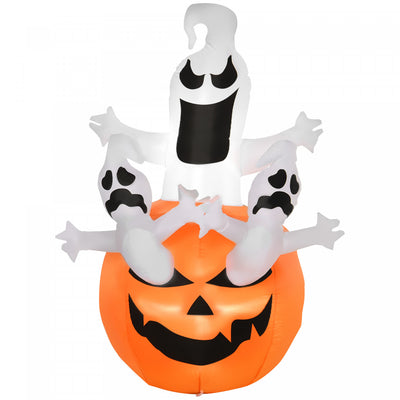 Homcom 6ft Halloween Inflatable Pumpkin Jack-o-lantern Ghosts For Garden|Homcom 1,8 M Gonflable Halloween Citrouille Fantomes Pour Jardin