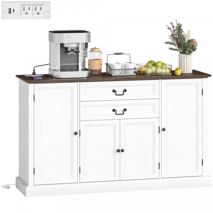 HOMCOM Buffet de style campagnard 58 po avec station de charge, blanc