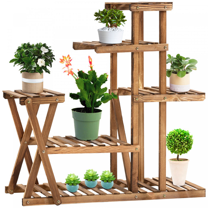 Outsunny Etagere A Fleurs 5 Niveaux Support Pour Pot De Fleurs En Bois Porte Plantes Pour Salon Entree Balcon Terrasse Patio Bois Massif De Sapin Carbonise