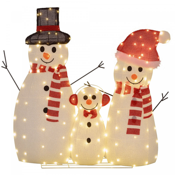 Outsunny Lot de 3 bonhommes de neige de Noel avec lumieres LED, Blanc
