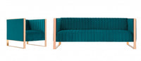  Ensemble de canape 2 pieces Trillium style milieu du siecle en bleu sarcelle