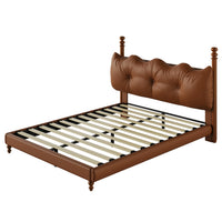  Cadre de lit plateforme en simili cuir Emma avec tete de lit, taille Queen, marron