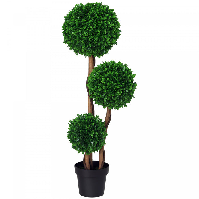 HOMCOM Arbre Artificiel 1,1 m, Trois Boules de Buis pour Interieur et Exterieur