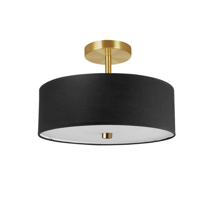 Plafonnier semi-affleuré Everly de Dainolite avec abat-jour noir, fini laiton vieilli et 3 ampoules