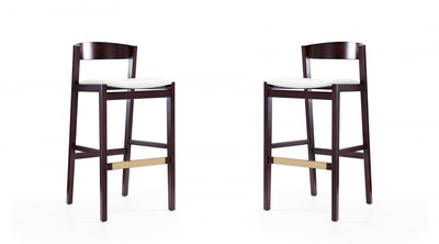 Klismos Mid-Century Modern Wood Upholstered Barstool in Ivory - Set of 2 | Tabouret de bar en bois rembourre ivoire style Klismos mi-siecle moderne - Lot de 2
