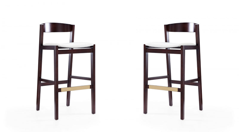 Tabouret de bar en bois rembourre ivoire style Klismos mi-siecle moderne - Lot de 2