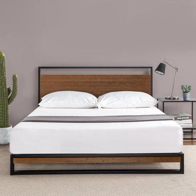 Suzanne Wood and Metal Platform Bed with Headboard - Full Size | Suzanne lit plateforme en bois et en métal avec tête de lit - Double