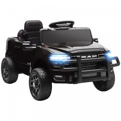 Qaba 12V Kids Car, Electric Ride on Vehicle Licensed Dodge RAM 3500 Battery Powered with Remote Control, Rear Suspension, Bluetooth, Power Display and LED Light for 3-5 Years Black