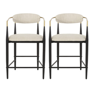 Ensemble De 2 Tabourets De Comptoir Aubrey Avec Dossier Ouvert, Revêtement En Tissu, Structure En Métal – Beige
