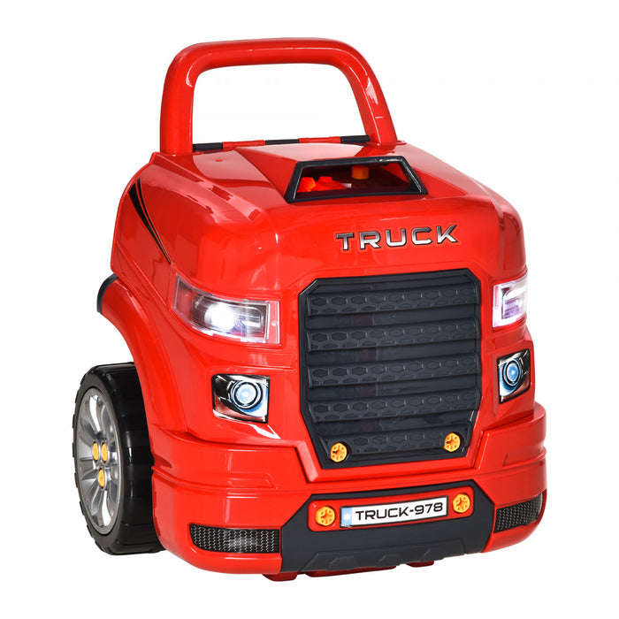 Qaba Bloc Moteur De Voiture 61 Pieces Jouet Educatif Pour Enfants 3-5 Ans Vehicule Reparation Effet Sonores Et Lumineux Boite De Rangement Incluse Pp Abs 15.75\" X 15.25\" X 18.5\" Rouge