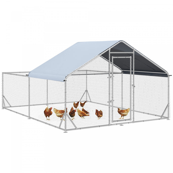 Pawhut Grand Poulailler En Metal, Poulailler Pour Poules Avec Couverture Anti-uv, Cage A Volaille Pour Canards, Lapins, Pour La Ferme En Plein Air, 13.1' X 9.8' X 6.4'.