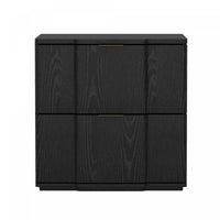Table de nuit Clive style milieu du siecle moderne 56 cm en noir et or (2 tiroirs)