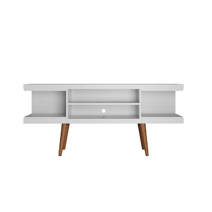 Meuble pour téléviseur Utopia de Manhattan Comfort de 53,14 po avec pattes évasées en bois et 4 tablettes - blanc