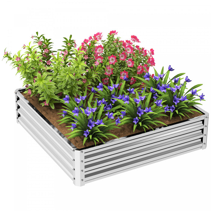 Jardiniere Surelevee En Acier Galvanise De 4 Pi X 4 Pi X 1 Pi, Argente