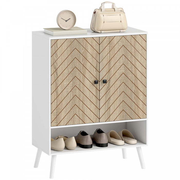 HOMCOM Meuble a chaussures, 5 niveaux avec portes, couleur naturelle