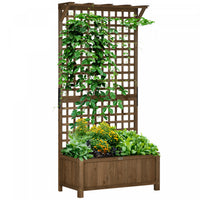 Outsunny Lit De Jardin Sureleve, Jardiniere En Bois Avec Treillis Pour Vigne Grimpante, Jardiniere A