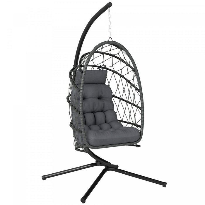Chaise suspendue Outsunny avec support, chaise balancoire pliable, gris fonce