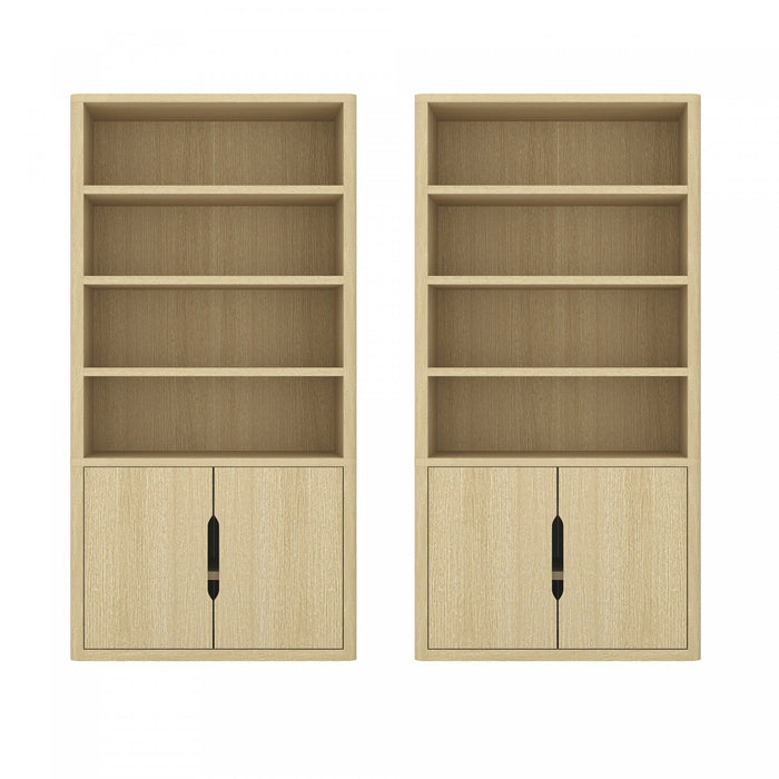 Armoire bibliotheque moderne Rivington 102 cm en chene naturel - Lot de 2