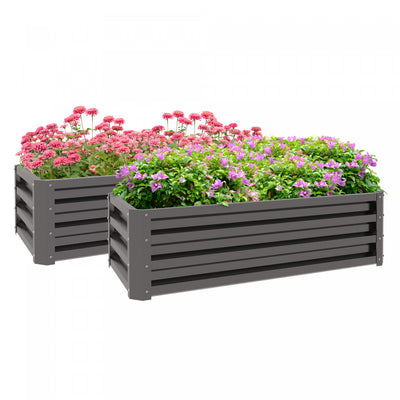 Outsunny Set Of 2 Raised Garden Bed, Steel Planters For Outdoor Plants, Elevated Planter Box, Easy-t|Outsunny Ensemble De 2 Lits De Jardin Sureleves, Jardinieres En Acier Pour Plantes D'exterieur, Jard