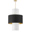 Luminaire suspendu Patrona de Dainolite avec abat-jour noir, doré et blanc, fini laiton vieilli et 4 ampoules