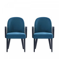 Fauteuil moderne en bois Hillman avec accoudoirs et revetement bleu - Lot de 2