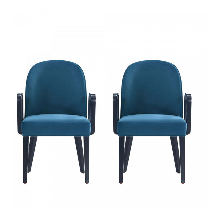 Fauteuil moderne en bois Hillman avec accoudoirs et revetement bleu - Lot de 2
