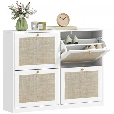 HOMCOM Narrow Shoe Cabinet with 4 Flip Drawers for Entryway Hallway White