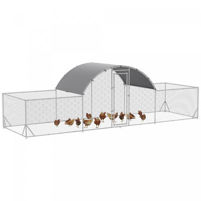 Pawhut Chicken Run, 23' X 6.6' Metal Chicken Coop With Waterproof And Anti-uv Cover, Dome Roof, Door|Pawhut Poulailler En Metal, 21.7' X 6.2' Avec Couverture Impermeable Et Anti-uv, Porte Pour 12-14 Po