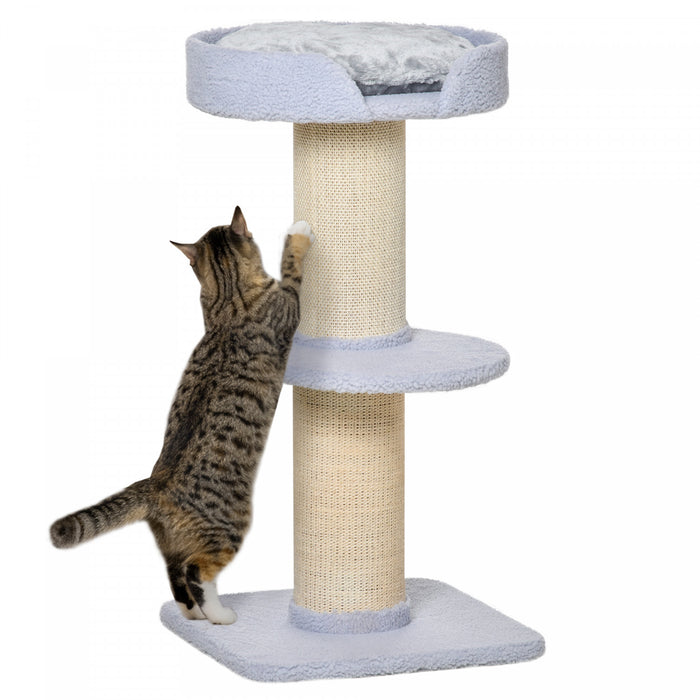 Pawhut Arbre A Chat 36\" Tour Pour Chat A Plusieurs Niveaux Avec Grattoir En Sisal, Lit Pour Chat, Coussin, Perchoir, Bleu Clair