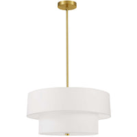 Luminaire suspendu Everly de Dainolite avec abat-jour blanc, 2 niveaux, fini laiton vieilli et 4 ampoules