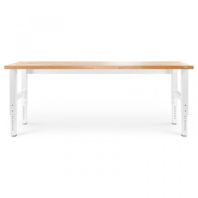 Gladiator 8' Adjustable Height Hardwood Workbench - Hammered White|Établi de 8 pi à hauteur réglable en bois franc de Gladiator - blanc martelé