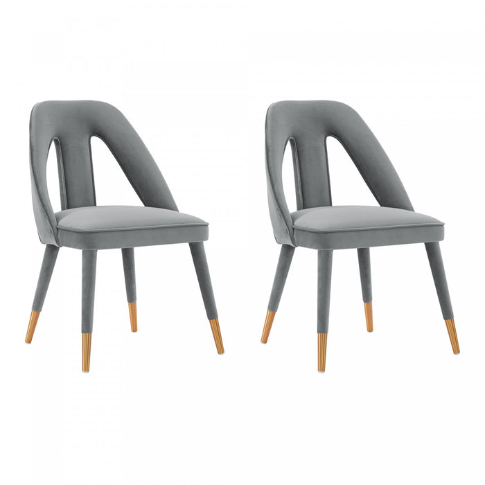 Chaise de salle a manger moderne Neda en velours gris - Lot de 2