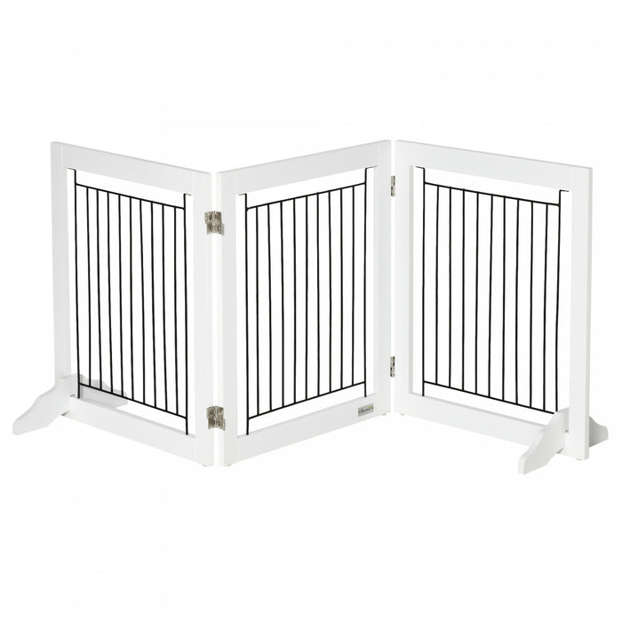 Pawhut Barriere Pour Animaux Domestiques Autoportante, Barriere Pour Chien Pliable Avec 2 Pieds De Support, 24\" De Hauteur, 3 Panneaux, Pour Petits Chiens, Chiots, Utilisation En Interieur - Blanc
