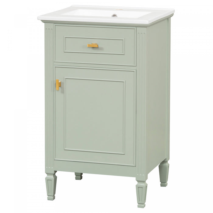 Jocelyn Meuble-lavabo de 20\" avec vasque en ceramique et structure en bois caoutchouc massif, Blanc