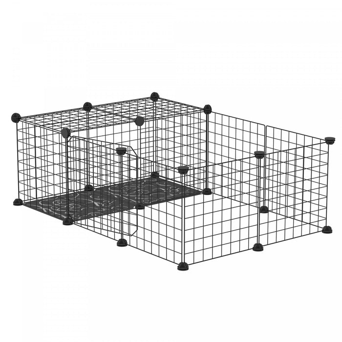 Pawhut Cage Pour Petit Animal Avec 16 Panneaux, Cloture Portable En Fil Metallique Avec Porte, Pieds Antiderapants Pour Lapin, Cochon D'inde, Chinchilla