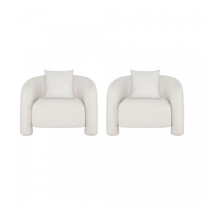Fauteuil lounge Sylvia en tweed moderne et glamour ivoire - Lot de 2