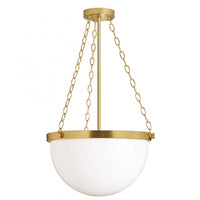 Luminaire suspendu Rhonda de Dainolite en verre blanc, avec fini laiton vieilli et 1 ampoule incandescente