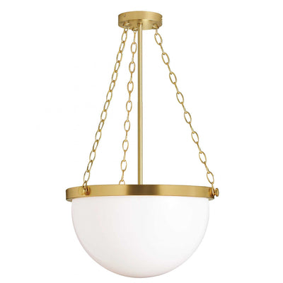 Dainolite Rhonda 1 Light Incandescent Pendant Aged Brass White Glass Lamp|Luminaire suspendu Rhonda de Dainolite en verre blanc, avec fini laiton vieilli et 1 ampoule incandescente