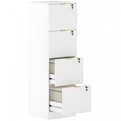 HOMCOM 4 Drawer File Cabinet Fluted Vertical Filing Cabinet with Lock White