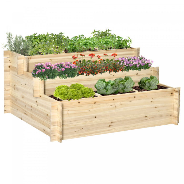 Outsunny Lit de jardin sureleve avec 9 grilles de culture, naturel