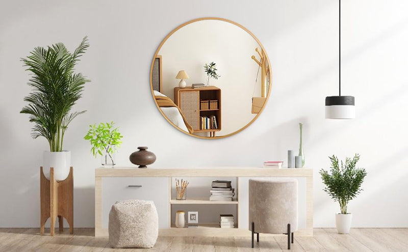 Miroir rond Arcus 36 po x 36 po fabriqué à la main - doré