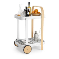 Chariot-bar et de rangement moderne Bellwood de Umbra en acier - blanc et naturel