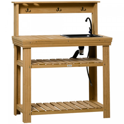 Outsunny Potting Benches For Outside With Faucet, Removable Sink, Shelves|Outsunny Table Banc De Rempotage Exterieur Evier Amovible Et Etageres
