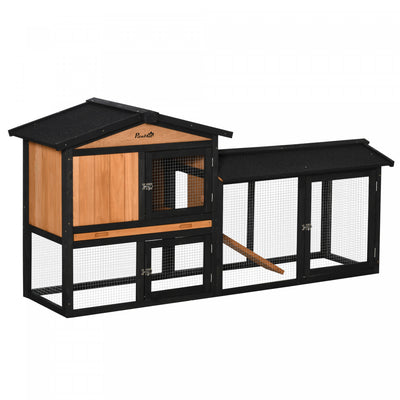 Pawhut 69" Wooden Rabbit Hutch, Bunny Cage With Run Box, Slide-out Tray, Ramp, Waterproof Roof For R|Pawhut 179,9 Cm Clapier En Bois Pour Animal Domestique Parc Pour Lapin Avec Boite De Course, Plateau