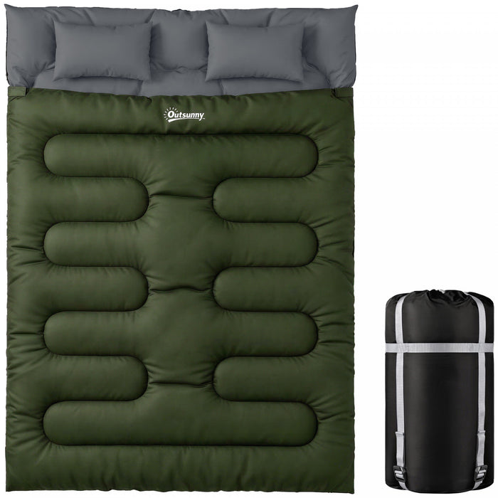 Outsunny Sac de Couchage Double, Taille Queen pour 2 Personnes, Vert