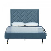  Lit double moderne Crosby en velours bleu capitonne