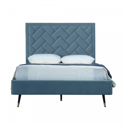 Crosby Modern Upholstered Velvet Full Bed in Blue | Lit double moderne Crosby en velours bleu capitonne