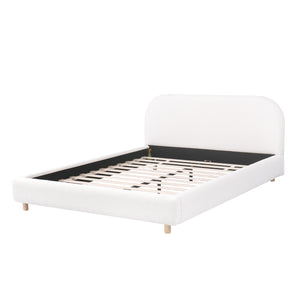 Lit Mia Rembourre en Tissu Boucle, Taille King - Beige Clair