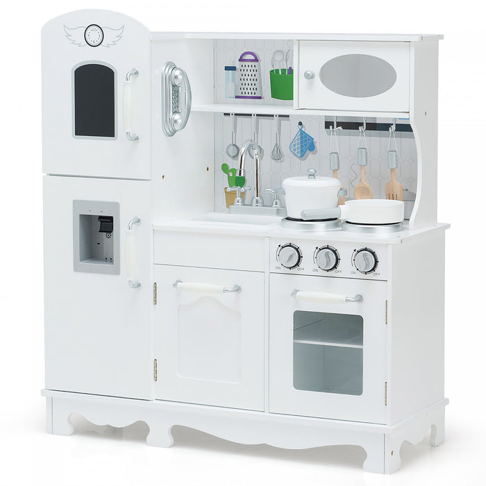 Cuisine De Jeu Costway, Jeu De Cuisine Avec Batterie De Cuisine Pour Jeu De Simulation, Avec Distributeur D'eau Et Accessoires, Effets Sonores Et Lumineux, Pour Enfants De Plus De 3 Ans